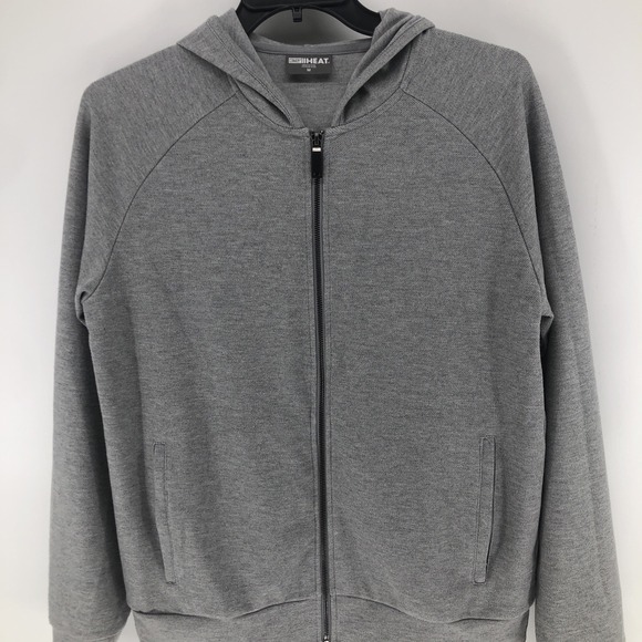 32 Degrees Heat Men's Full Zip Hooded Jacket Tight Knit Thermal Gray MEDIUM - Picture 1 of 6